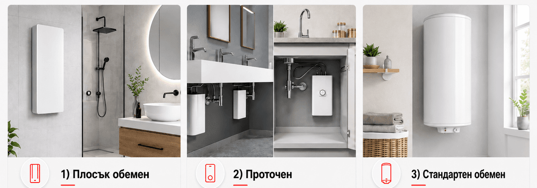Какъв бойлер да изберете – плосък обемен, проточен или обемен?